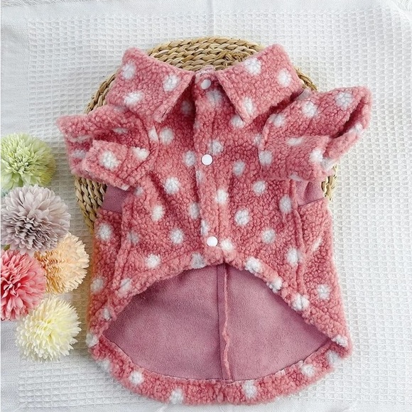 Polka Dot Pattern Reversible Pet Coat S Pink - Picture 4 of 6